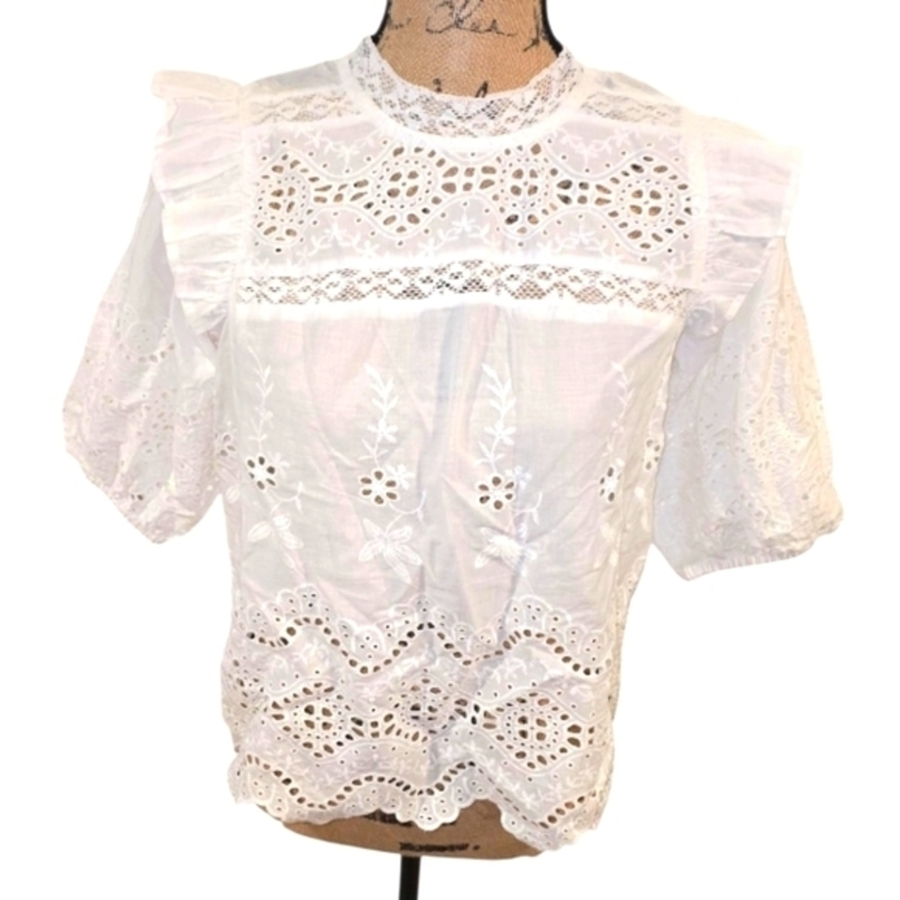 Jennifer & Grace White Lace Eyelet Cottagecore Women's Top Size Small New